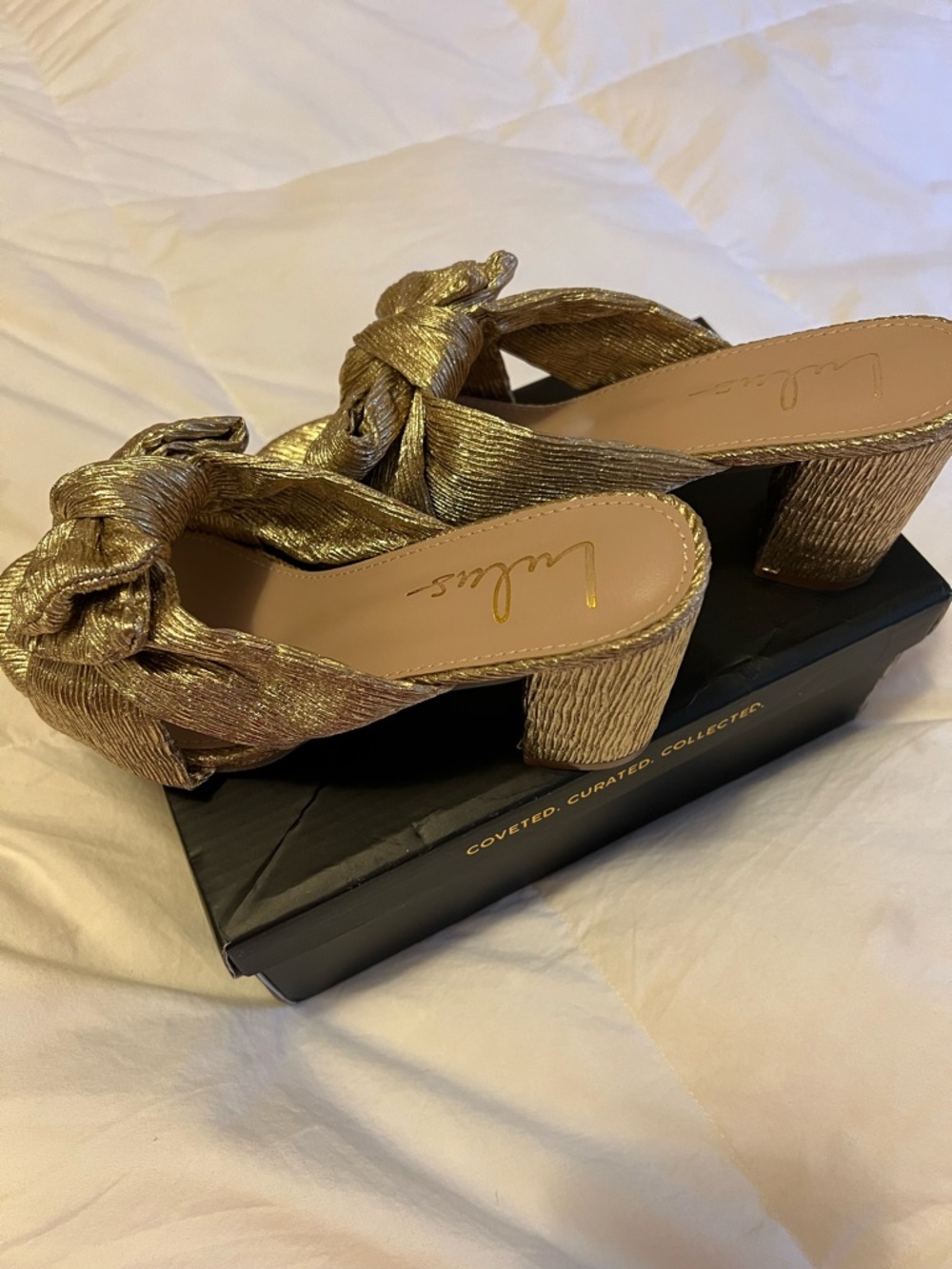 Lulus Dorothea Gold Bow Block Heel Mules/Sandals - Picture 8 of 8
